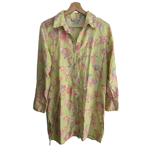Natori Tops - Natori Women's M Green Floral Paisley Tunic Blouse Long Sleeve Button Top